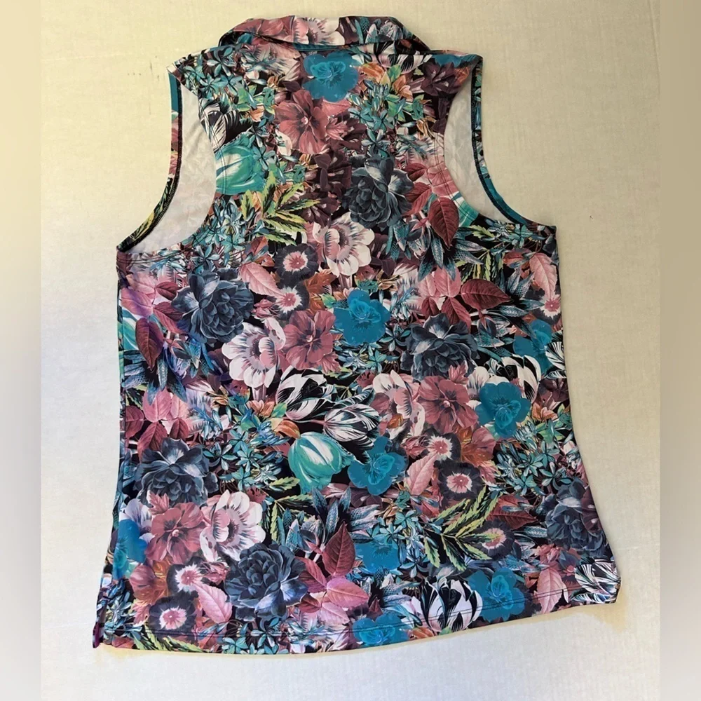 Nike Dri Fit Blue Pink floral Sleeveless‎ Polo golf Tank Top Sz-L. H18